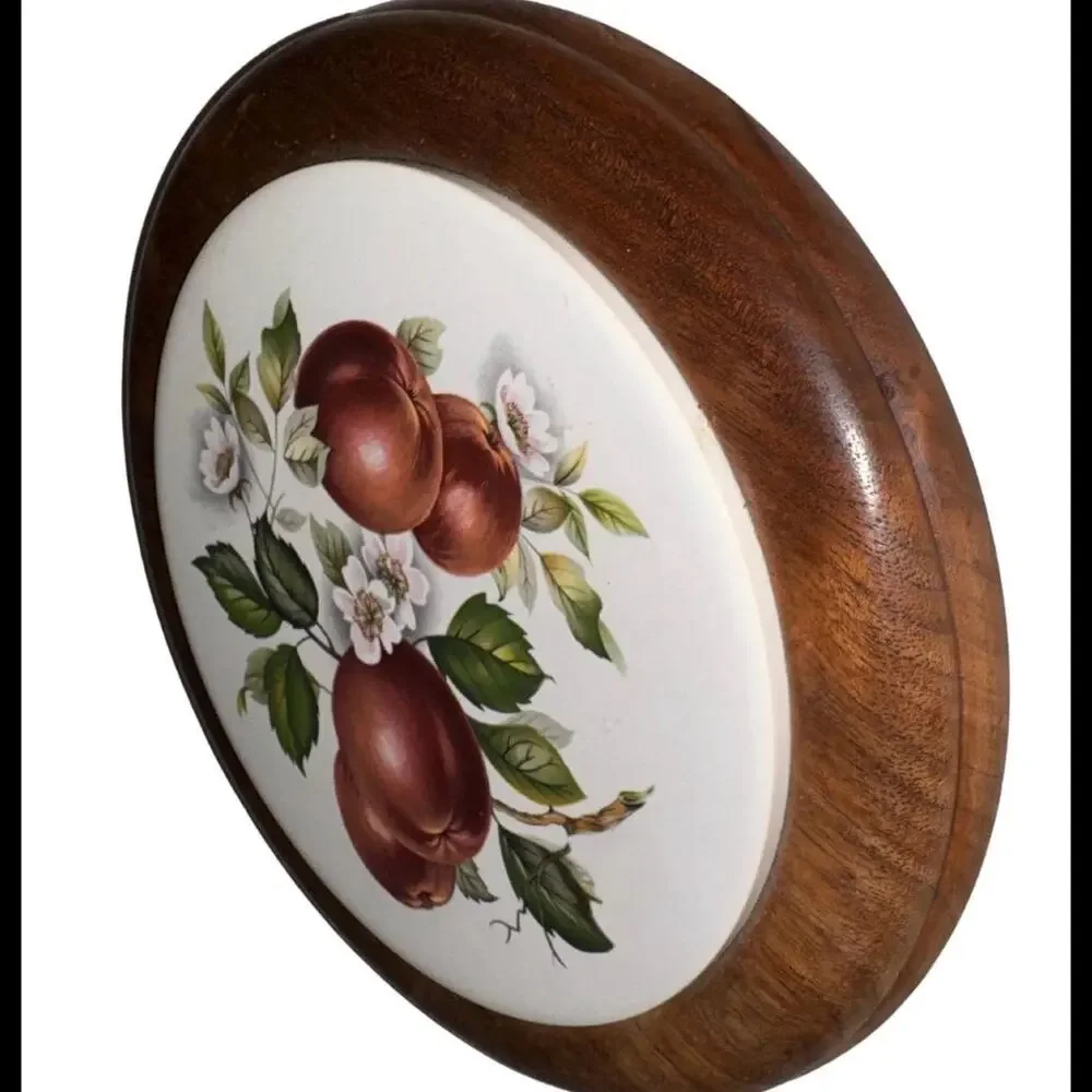 Vintage Apple Trivet Wood Frame Ceramic Tile | Farmhouse Kitchen Decor